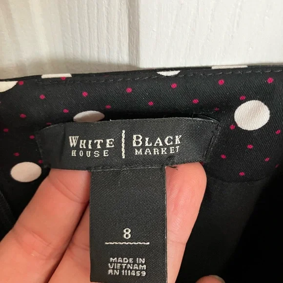 Fitted WHBM black dress with white polka dots and red accents, matching bolero - Picture 5 of 6